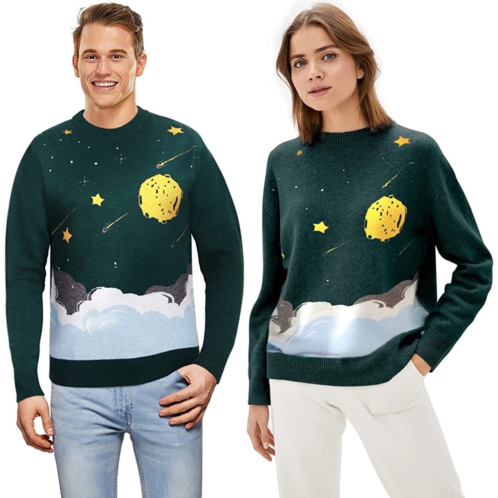 Unisex Vintage Knitted Oversized Pullover Long Sleeve Soft Crewneck Sweater Sky